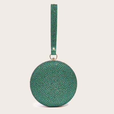 [Green] New Rhinestone Party Purse Round Purse Wristlet Bag Grey Evening Bag