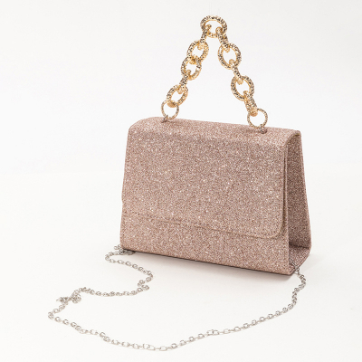 [Pink] Fashion Simple Evening Bag Solid Color Sequins Small Shoulder Purse Square Bag Banquet Dress Bridesmaid's Hand Bag