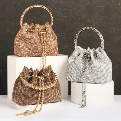 [Gold] Rhinestone Prom Purse Mini Drawstring Bags Designer Gold Evening Bags